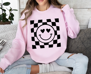 Smiley Face Checkered Background - Valentine - Black Ink