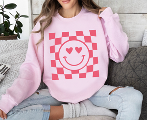 Smiley Face Checkered Background - Valentine - Pink Ink