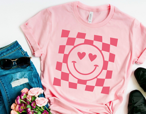 Smiley Face Checkered Background - Valentine - Pink Ink