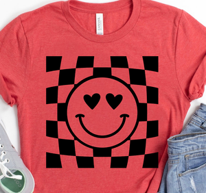Smiley Face Checkered Background - Valentine - Black Ink