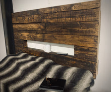 Load image into Gallery viewer, Rustic Barn Wood Bed Headboard - Farmhouse - Hanging Headboard - with Shelf