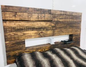 Rustic Barn Wood Bed Headboard - Farmhouse - Hanging Headboard - with Shelf