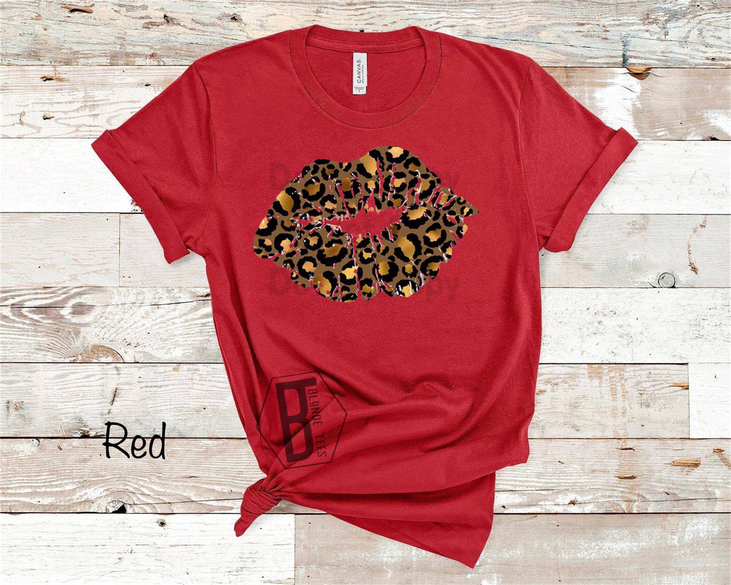 Valentine Leopard Lips - Red Tee