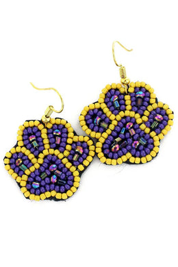 Paw Earrings - Design 2 - Purple / Gold