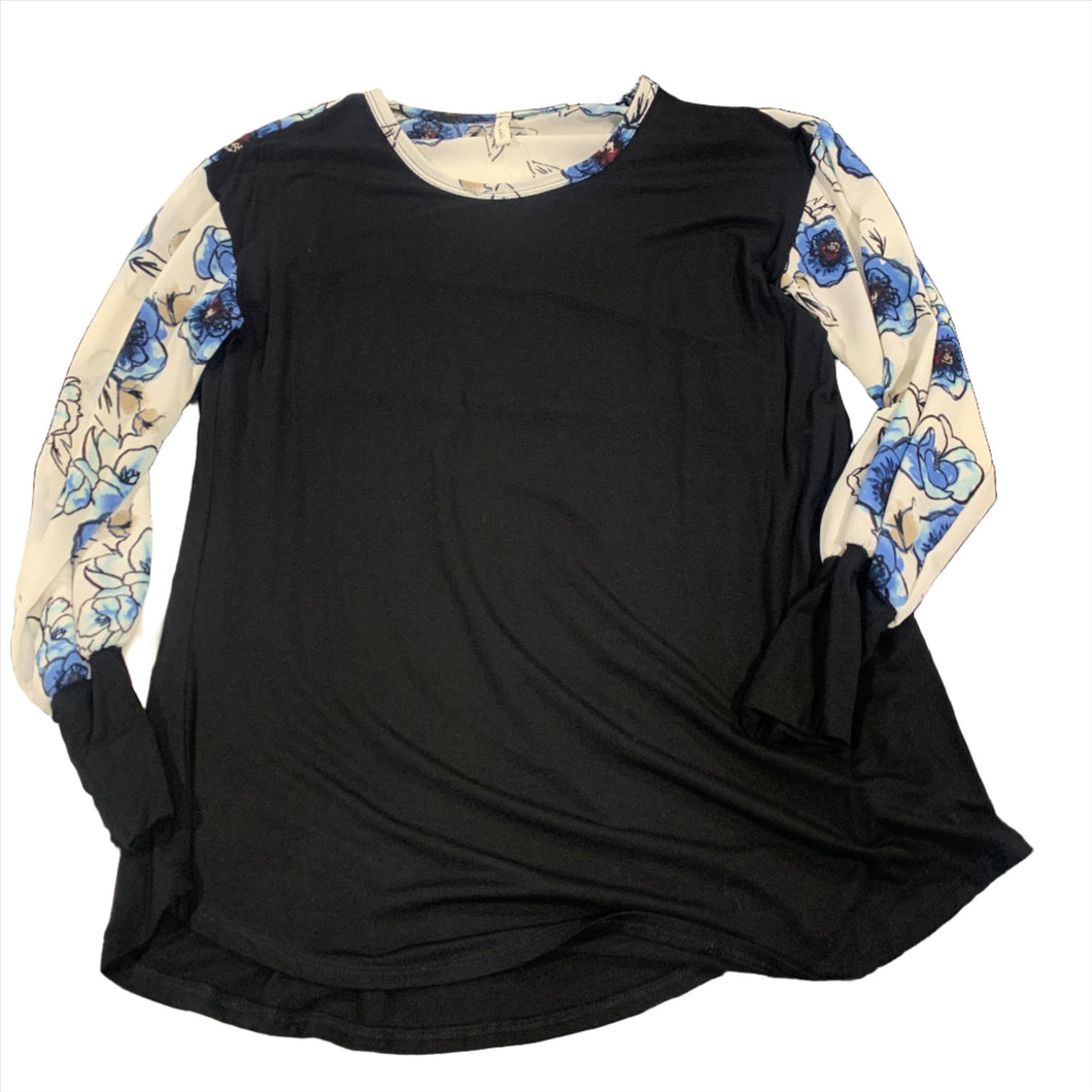 236 - Black Floral Sleeve Top