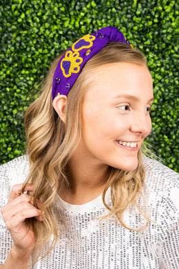 Paw Print Headband - Purple / Gold