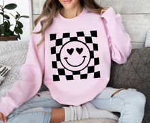 Load image into Gallery viewer, Smiley Face Checkered Background - Valentine - Black Ink