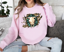 Load image into Gallery viewer, Cow Skull w/ Turquoise Jewels &amp; Leopard Print