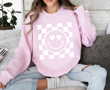 Load image into Gallery viewer, Smiley Face Checkered Background - Valentine - White Ink