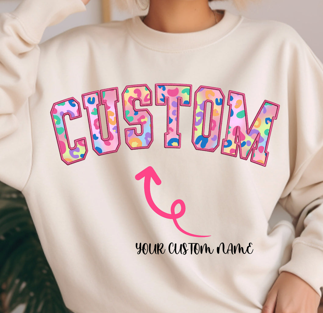 CUSTOM - Faux Appliqué w/ Pastel Leopard Print