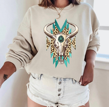 Load image into Gallery viewer, Cow Skull - Turquoise &amp; Leopard