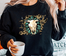 Load image into Gallery viewer, Cow Skull w/ Turquoise Jewels &amp; Leopard Print