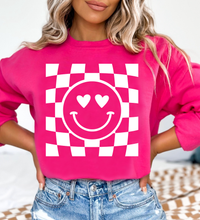 Load image into Gallery viewer, Smiley Face Checkered Background - Valentine - White Ink