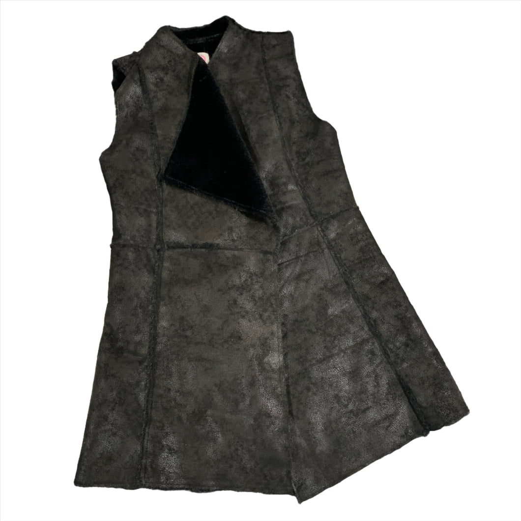 293 - Black Faux Leather/Fur Vest - Size S