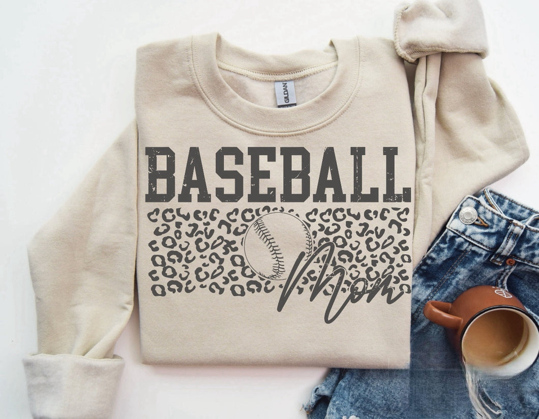 Baseball Mom w/ Leopard - Black Ink