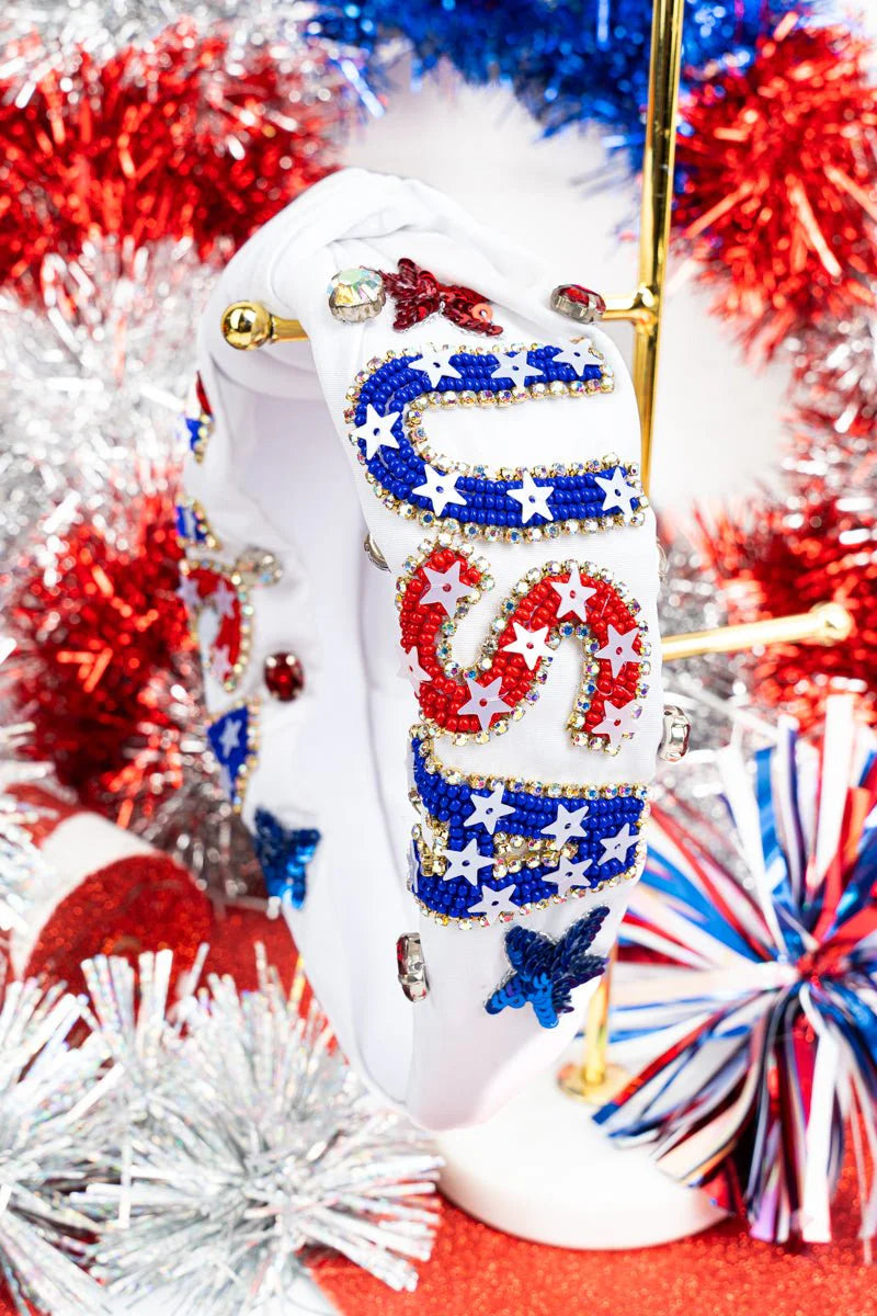 White USA Knotted Headband