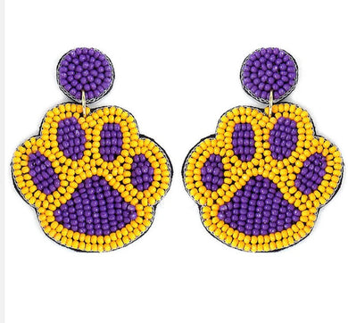 Paw Earrings - Purple / Gold