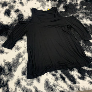 288 - Black Cold Shoulder Stretch Shirt