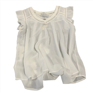 243 - White Sheer V-Neck Top (has make up stain on collar) - Size L