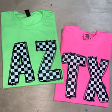 Load image into Gallery viewer, Checkered TX - Neon Pink - Comfort Colors - Short Sleeve - Unisex Apparelec