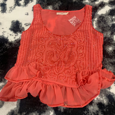224 - Coral Beaded Top - Size S