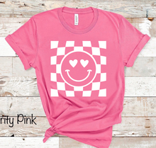 Load image into Gallery viewer, Smiley Face Checkered Background - Valentine - White Ink