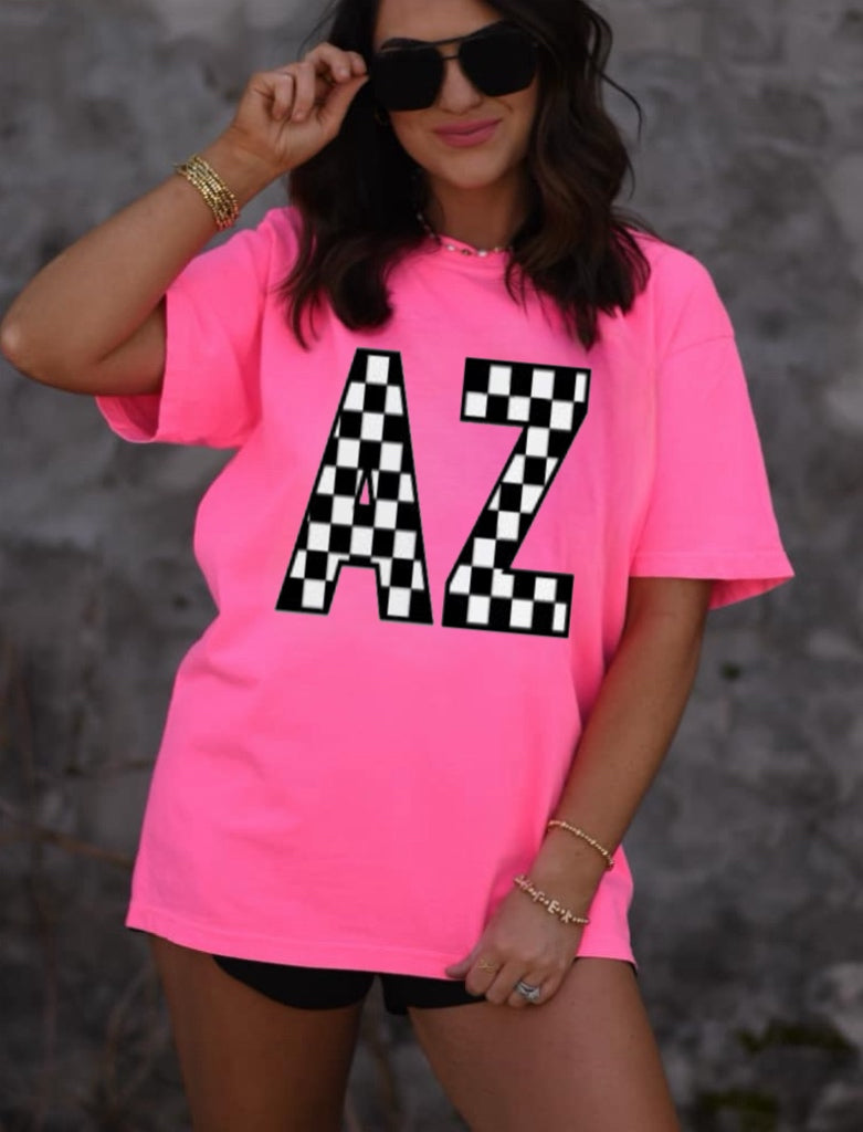 Checkered AZ - Neon Pink - Comfort Colors - Short Sleeve - Unisex Apparelec
