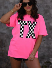 Load image into Gallery viewer, Checkered TX - Neon Pink - Comfort Colors - Short Sleeve - Unisex Apparelec