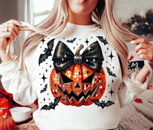 Load image into Gallery viewer, Disco Pumpkin w/ Bow &amp; Bats - Halloween