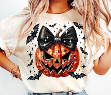 Load image into Gallery viewer, Disco Pumpkin w/ Bow &amp; Bats - Halloween