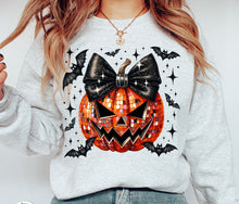 Load image into Gallery viewer, Disco Pumpkin w/ Bow &amp; Bats - Halloween
