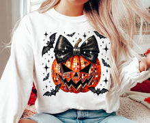 Load image into Gallery viewer, Disco Pumpkin w/ Bow &amp; Bats - Halloween