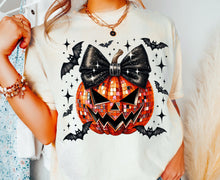 Load image into Gallery viewer, Disco Pumpkin w/ Bow &amp; Bats - Halloween