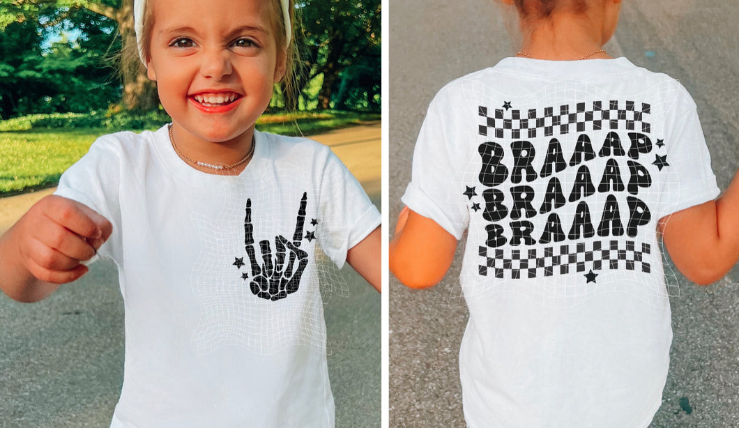 Skull Hand w/ BIG Stars (On Left Chest) - Braaap Braaap Braaap (On Back)