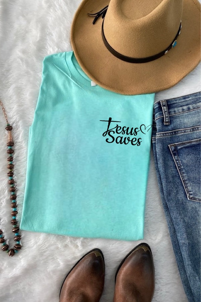 Jesus Saves (On Left Chest) - Black Ink
