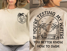 Load image into Gallery viewer, Palm Tree Scene (On Left Chest) - Testing My Waters (On Back)