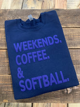 Load image into Gallery viewer, Weekends Coffee &amp; Softball - Puff Print