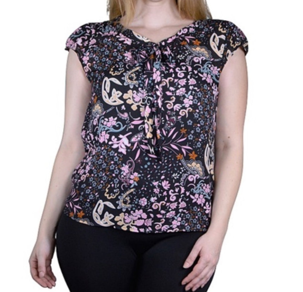 214 - Black Floral Top - Size 2X