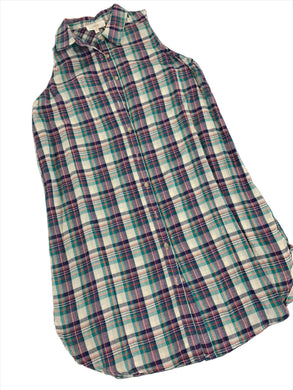 216 - Plaid Dress Full Button Up - Size L