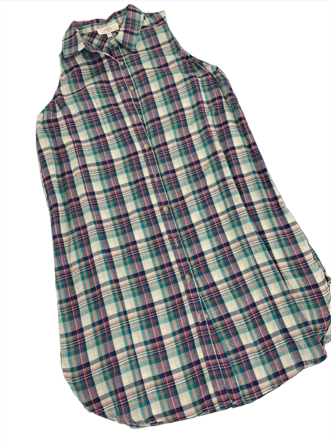 216 - Plaid Dress Full Button Up - Size L