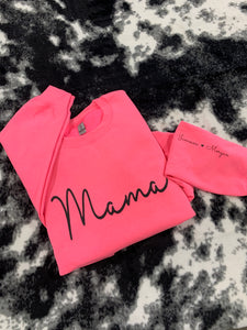 Mama - Design 2 (Cursive) (Full Front) Kids Names (On Sleeve) - Puff Print
