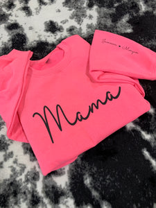 Mama - Design 2 (Full Front) Kids Names (On Sleeve) - Puff Print