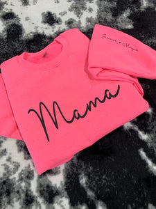 Mama - Design 2 (Full Front) Kids Names (On Sleeve) - Puff Print