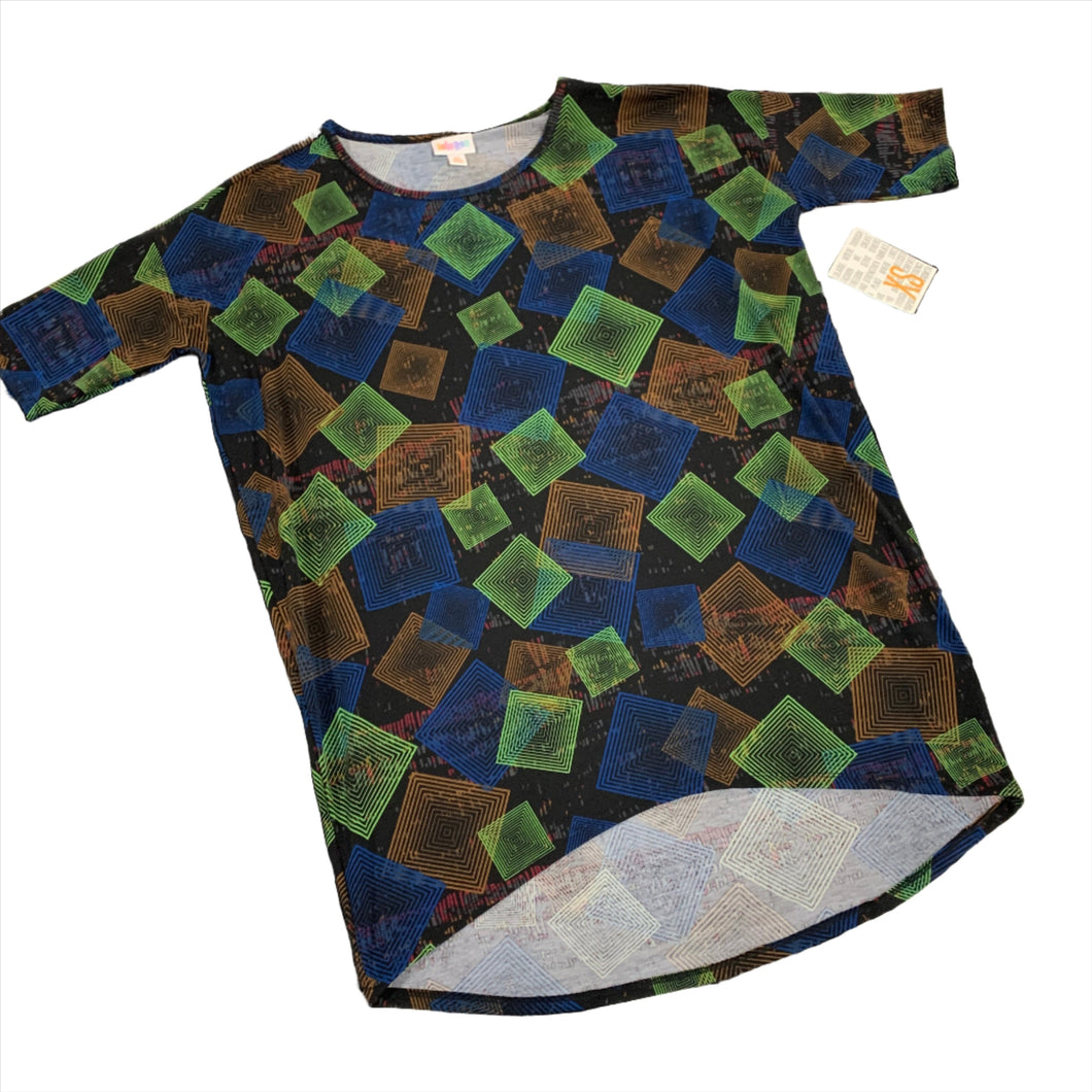 302 - LuLaRoe - Neon Squares - High Low Top - Size XS