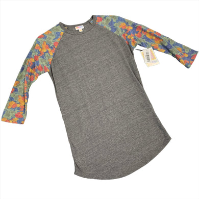303 - LuLaRoe - Grey Floral Sleeve Top - Size XXS