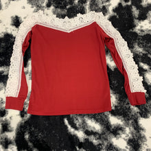Load image into Gallery viewer, 314 - Red Long Sleeve Top With Lace Sleeves - Size S
