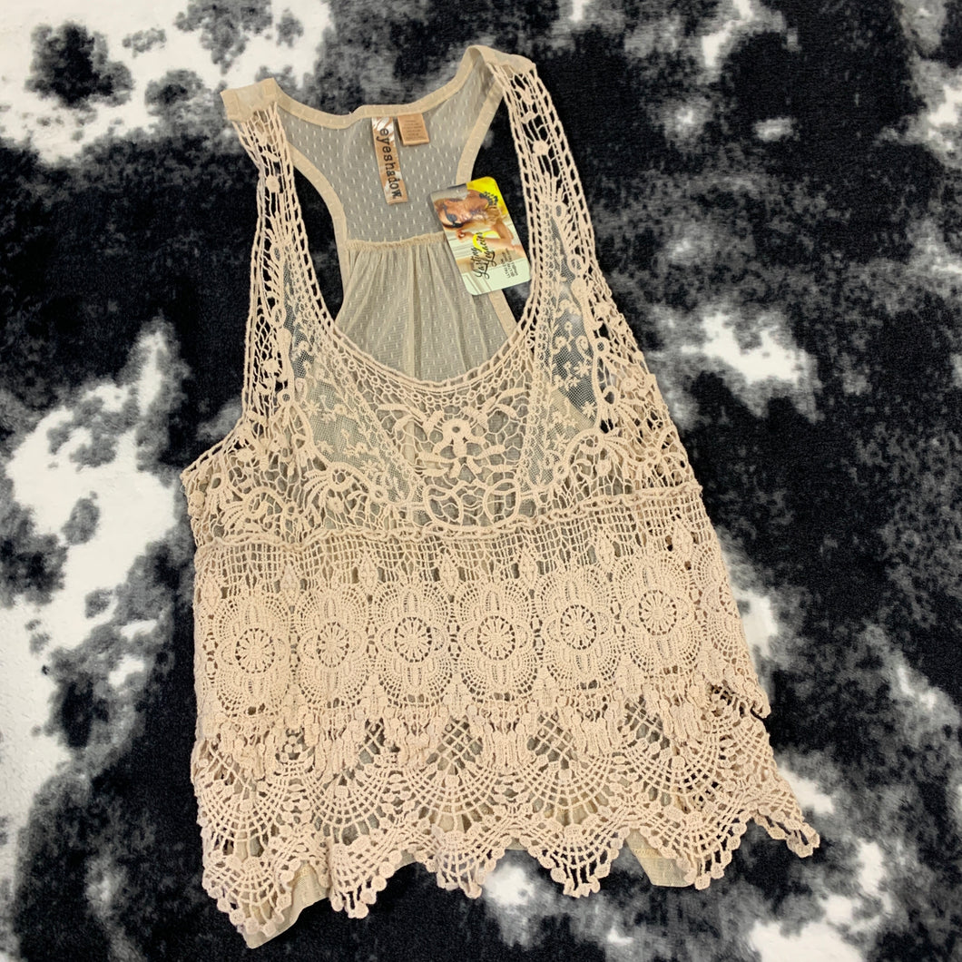 320 - Taupe/Cream Lace Tank Top - Size M