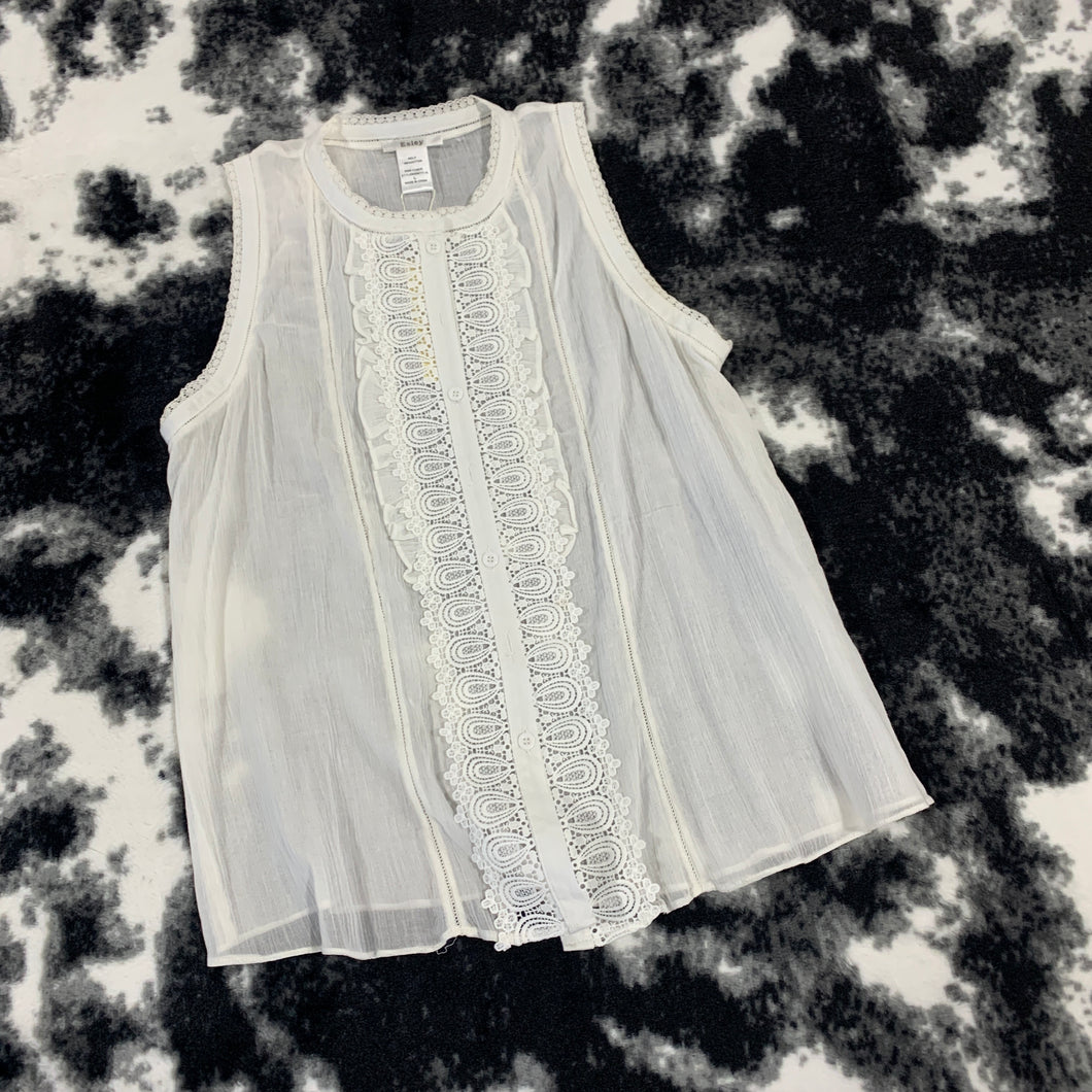 321 - White Lace Blouse Top - Size L