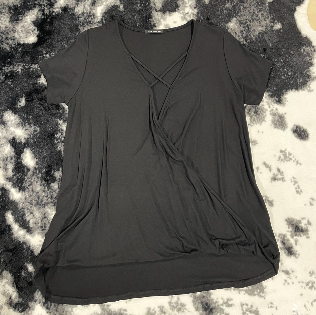 331 - Black Criss Cross V-Neck Top - Size M