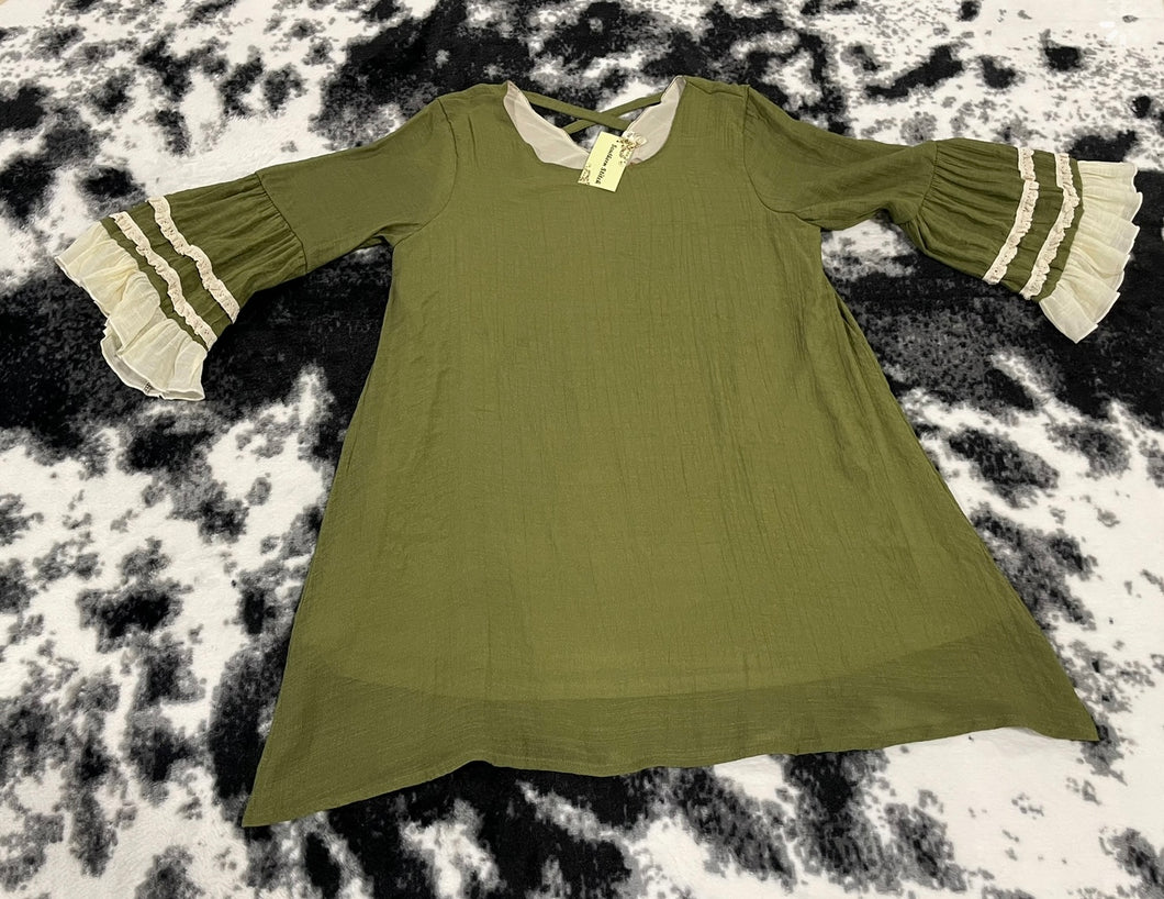 333 - Olive Green Criss Cross Dress - Size M